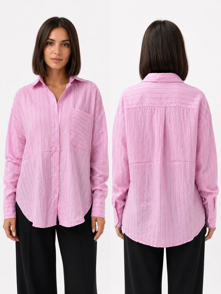 Mila Çizgili Oversize Gömlek (pembe)