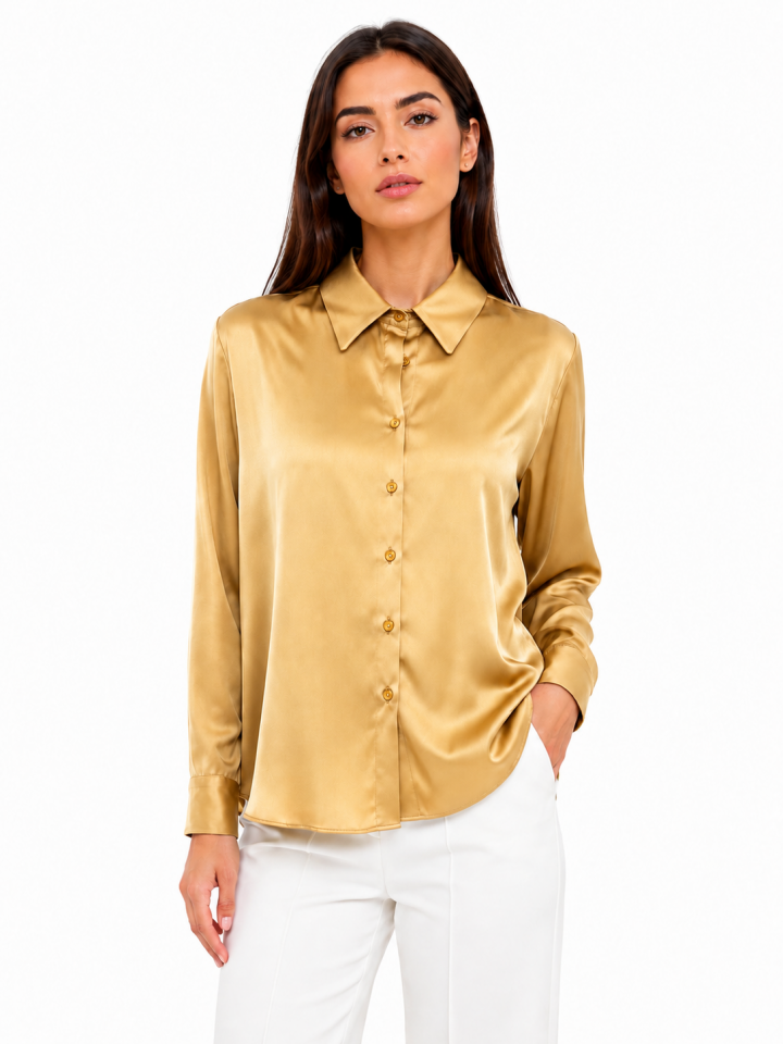 Oversize Saten Gömlek (gold)
