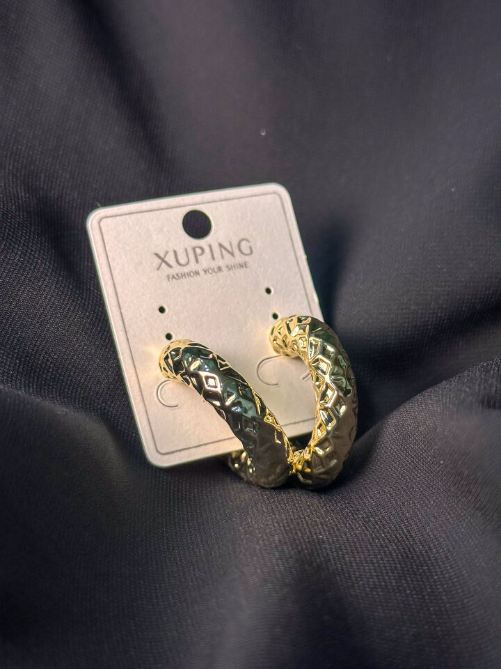 Gold Premium Geometrik Desenli Bombeli Halka Küpe