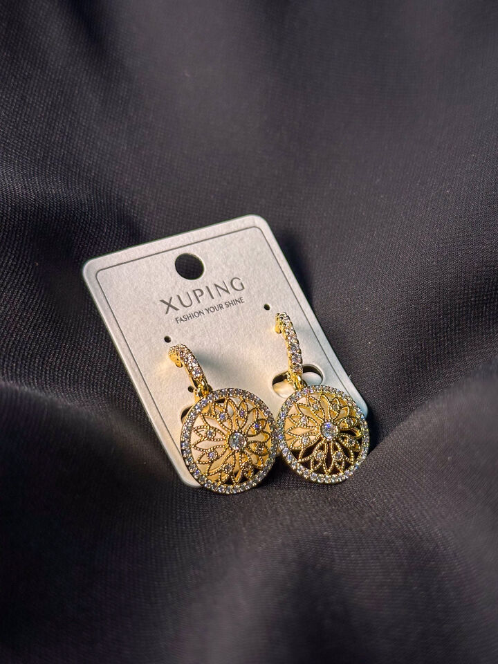 Gold Premium Vintage Çiçek Motifli Küpe