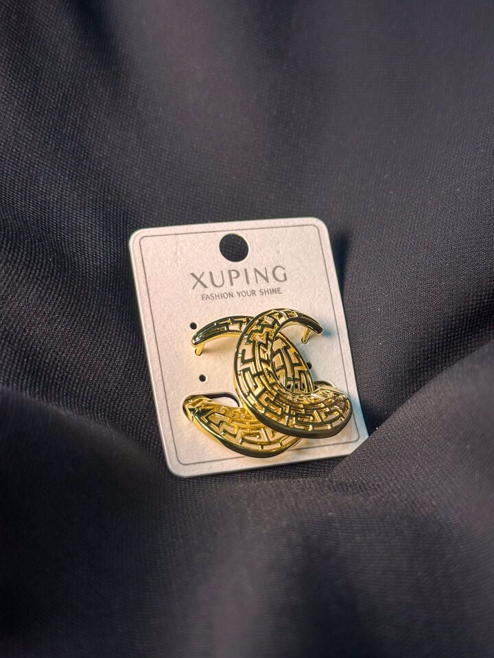 Gold Premium Vintage Desenli Geometrik Küpe