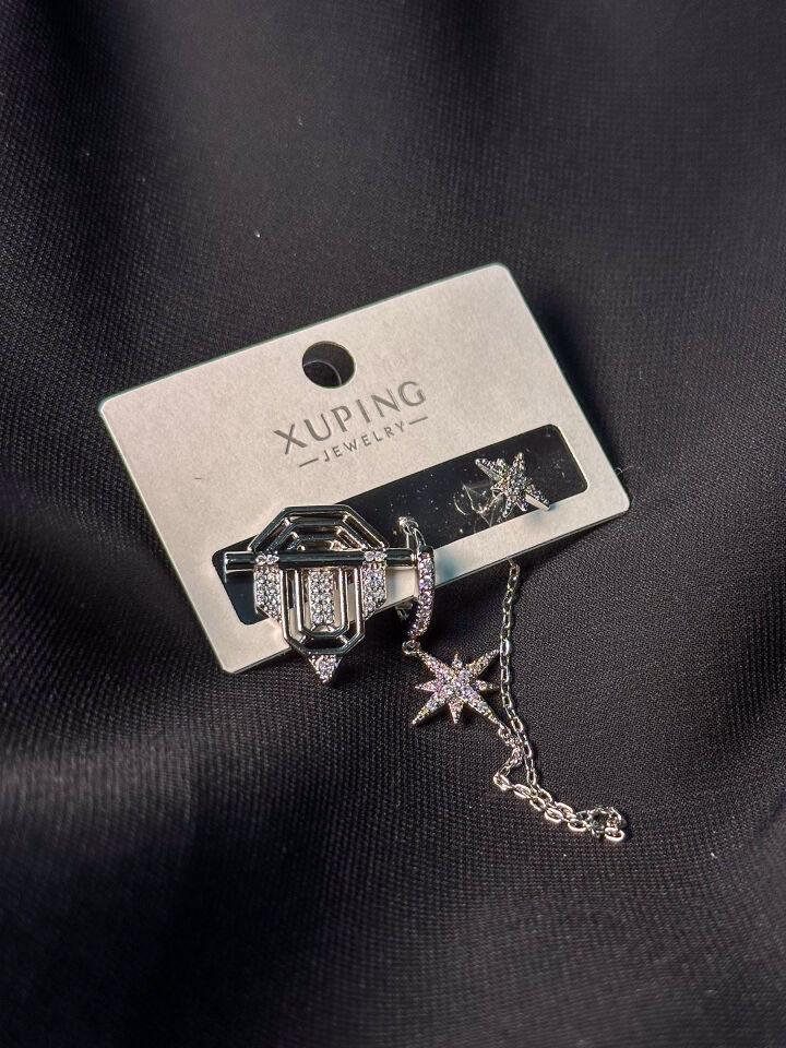 Silver Premium Taşlı Yıldız Sallantılı Küpe