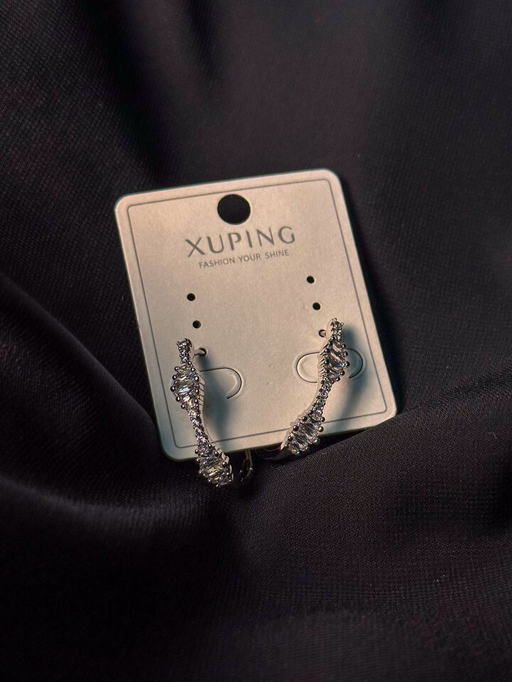 Silver Markiz Taşlı Kavisli Halka Küpe