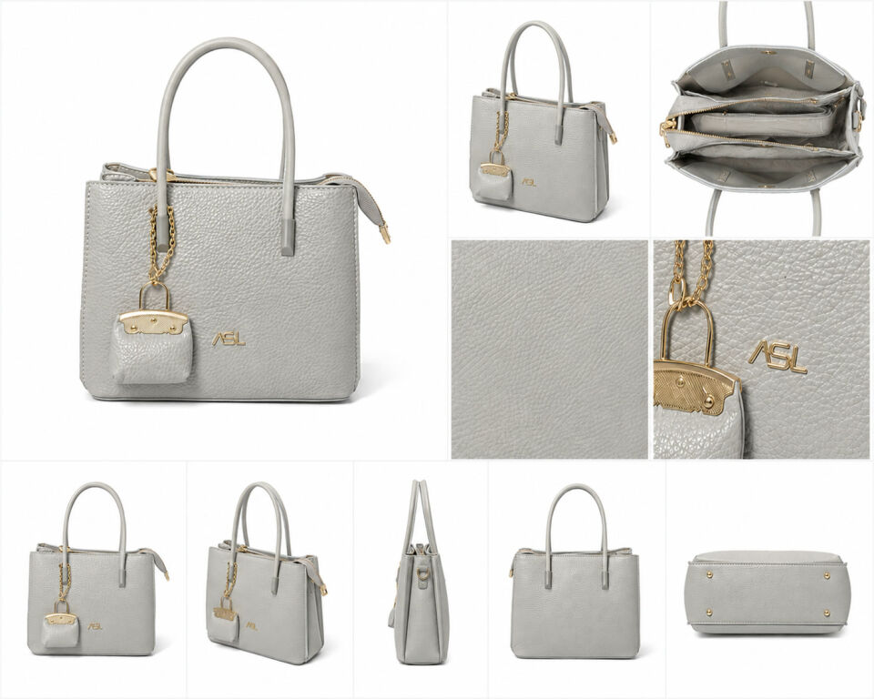 Gri Kadın Omuz ve El Çantası Bag Charm Detaylı