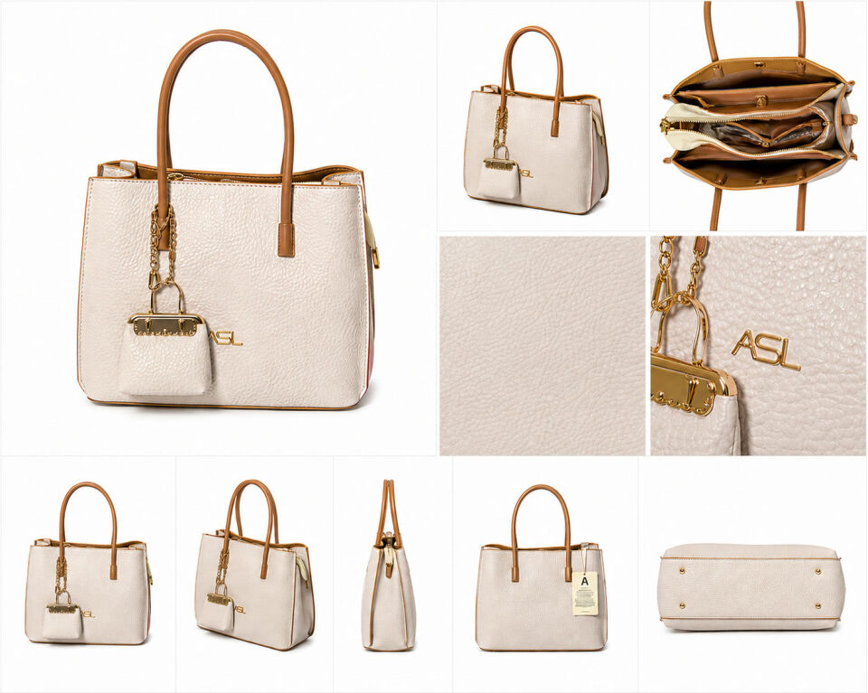 Krem-Taba Kadın Omuz ve El Çantası Bag Charm Detaylı