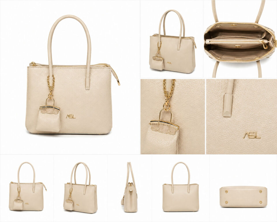 Krem Kadın Omuz ve El Çantası Bag Charm Detaylı