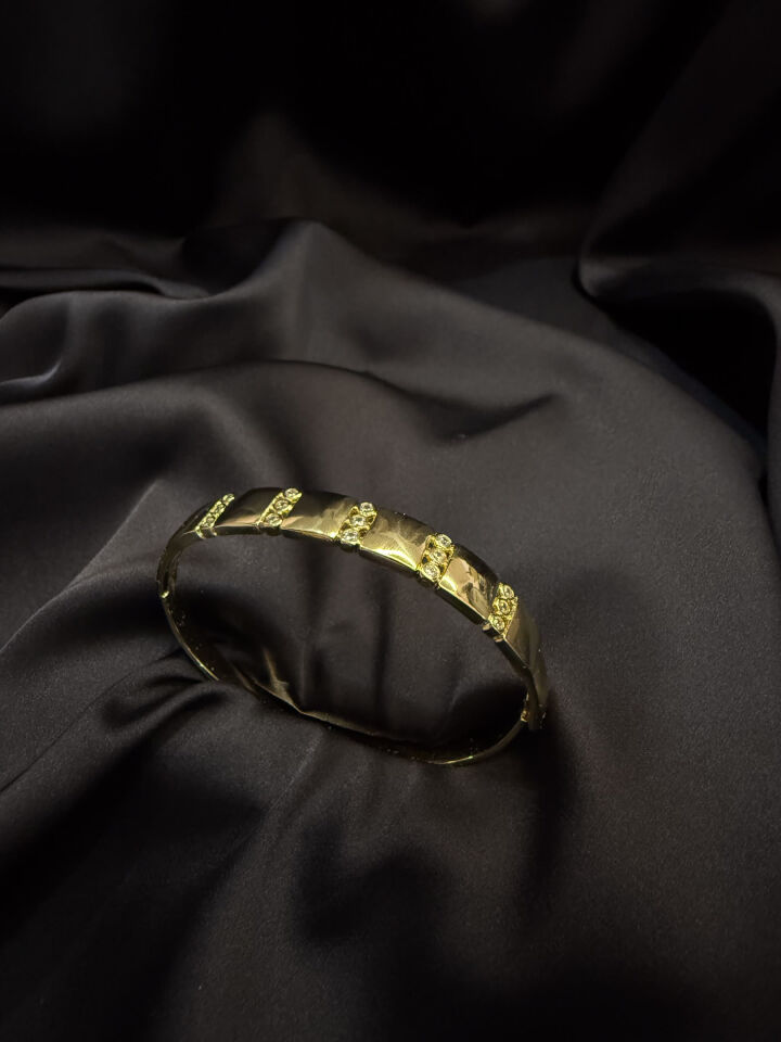 Gold Premium Bölmeli Taşlı Bilezik