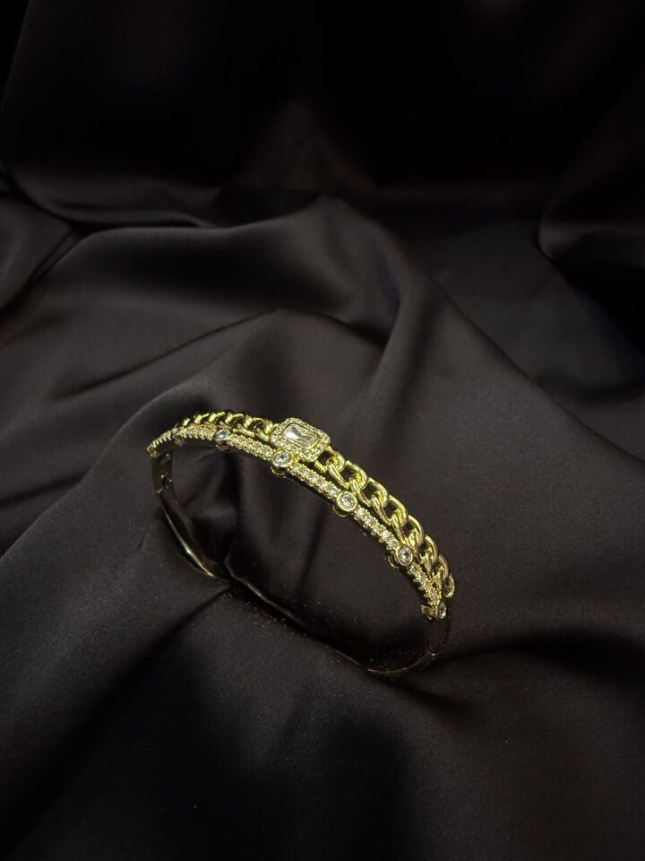 Gold Premium Gurmet Zincir Baget Taşlı Bilezik