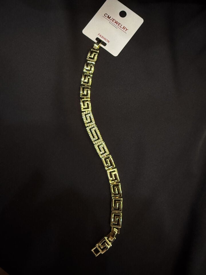 Gold Geometrik Desenli Taşlı Bileklik