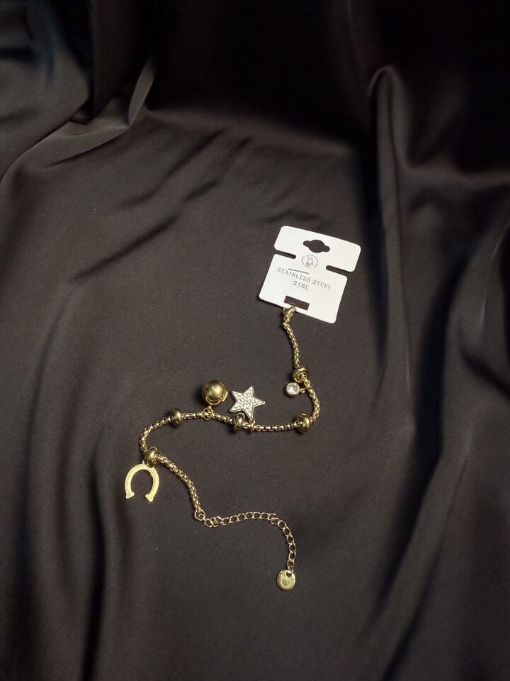 Gold Şanslı Simge Şarmlı Bileklik (Yıldız ve Nal)
