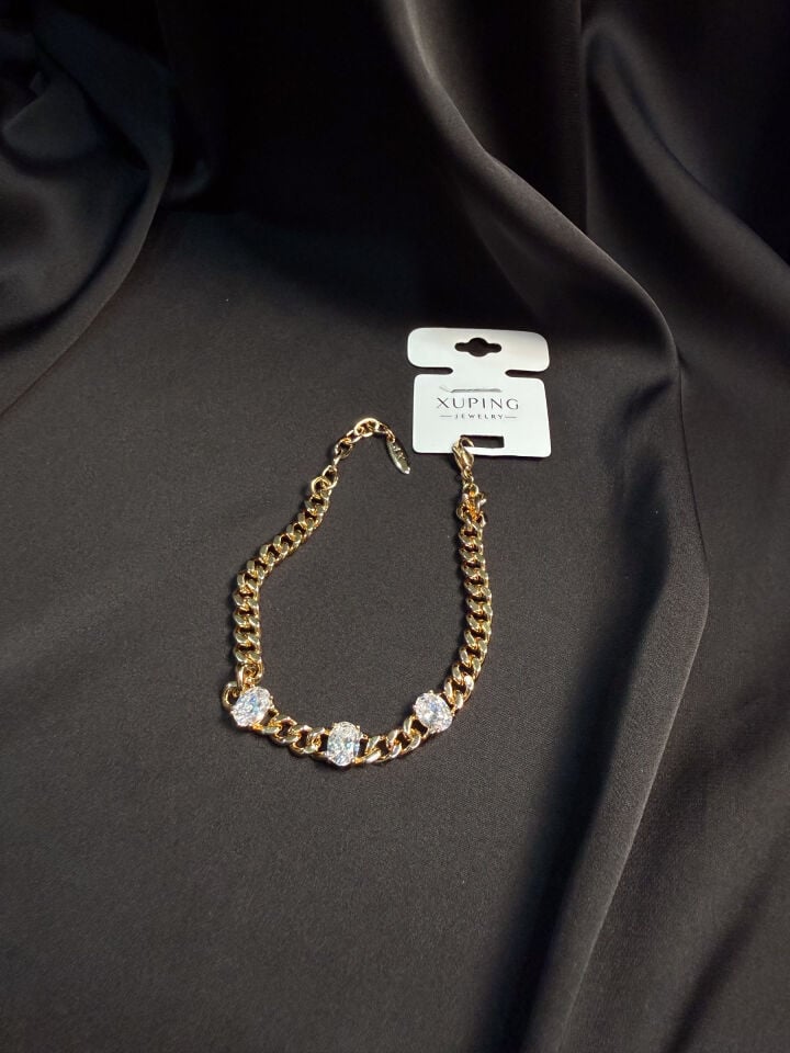Gold Zincir Oval Taşlı Bileklik