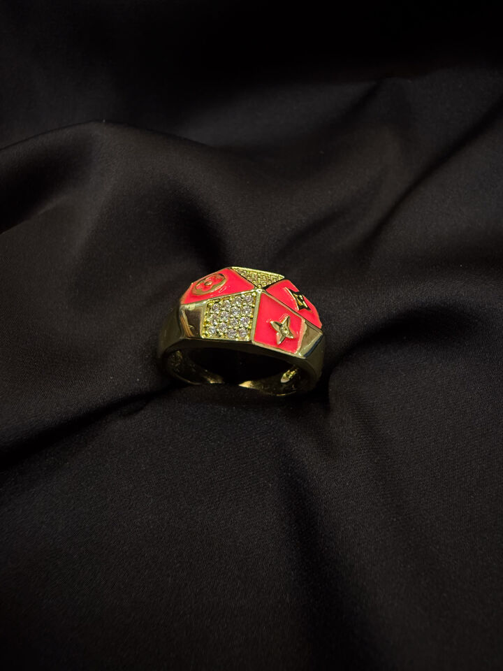 Pembe Taşlı Mozaik Yüzük (Gold)
